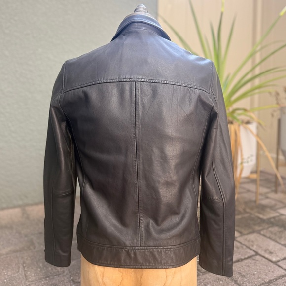 All Saints Black Leather Shirt Jacket - Picture 2 of 7